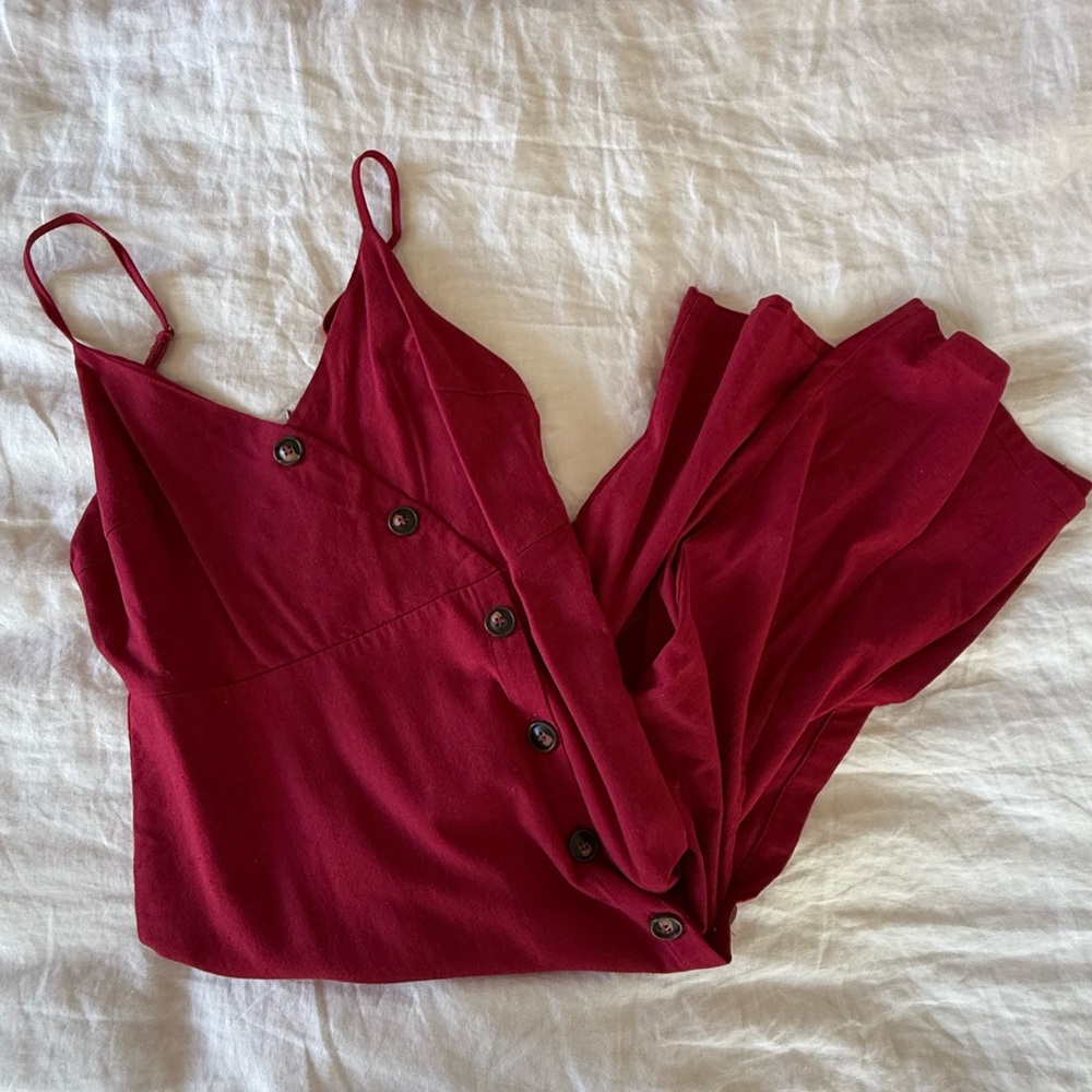 Terrace Sunset Berry Red Button-Front Midi Dress